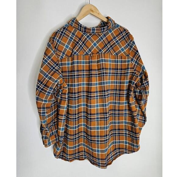 Duluth Trading Co Folklore Flannel Shirt Mustard Plaid Outdoors Workwear 2XL - Picture 2 of 5